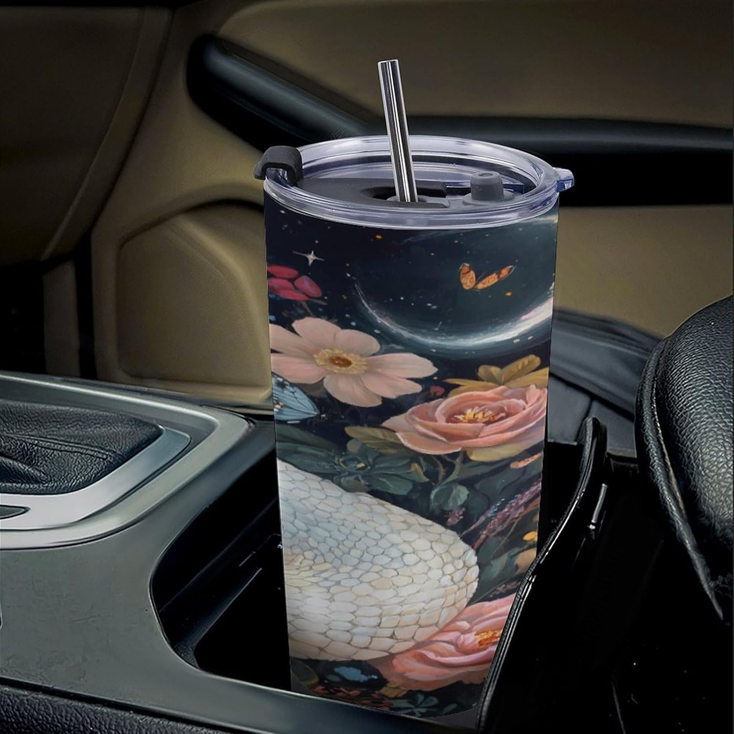 Moon Galaxy Snake Travel Coffee Mug Stainless Steel Insulated Tumbler Water Bottle Tea Cup for Home Office