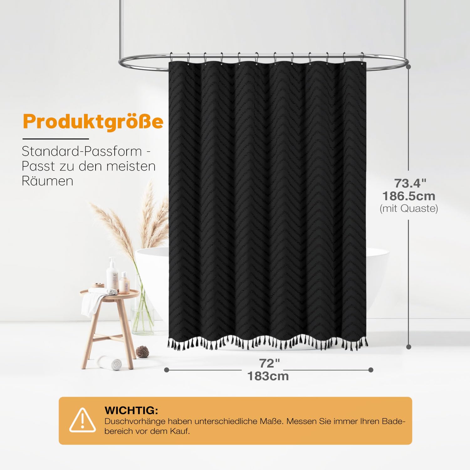 BTTN 182 x 182 cm Douchegordijn, Groen Boho Farmhouse Getufteerd Chevron- Badgordijn met Kwasten, Bohemian Vintage Waterdichte Decoratieve Douchegordijn-Set met 12 Haken, Saliegroen