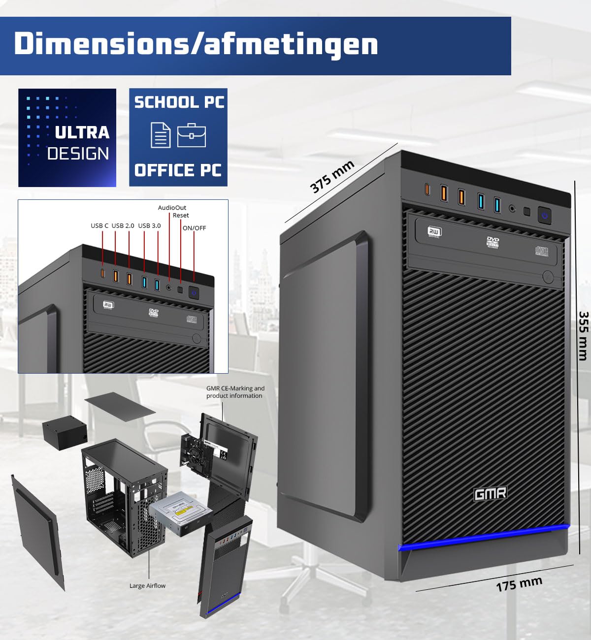 GMR Ultra i5 Office PC - Ordenador de Oficina para Empresas | 3 Años de Garantía | 16 GB de RAM | SSD M.2 de 512 GB | USB 3 | Windows 11 Pro | WiFi-Bluetooth