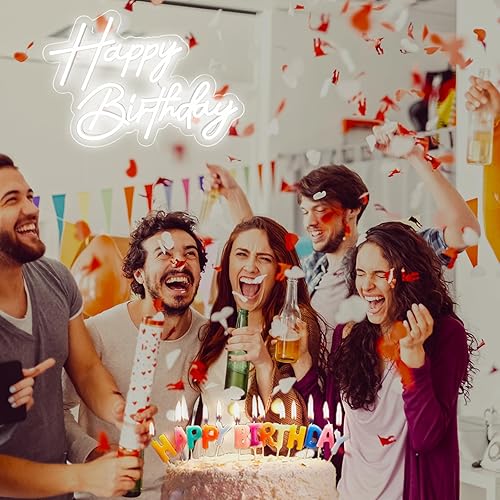 Miniatura 7 de Letrero de neón de feliz cumpleaños para decoración de pared, 17 x 12 pulgadas, letreros de luz de neón LED blancos de 17 x 12 pulgadas, decoración