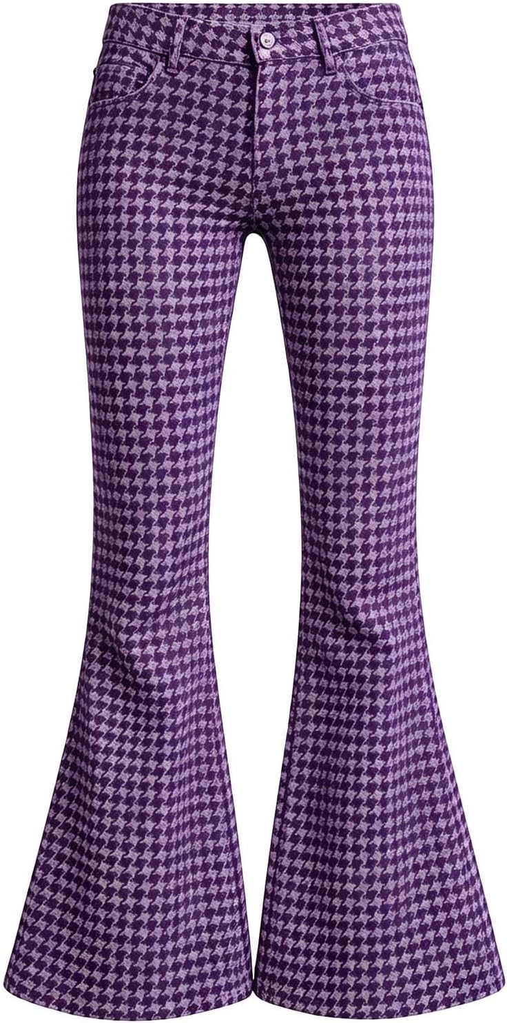 Girls Plaid Flare Pants High Waist Relax Fit Active Dance Bell Bottoms with Pockets School Uniform Pants for Kids 5-16Y
