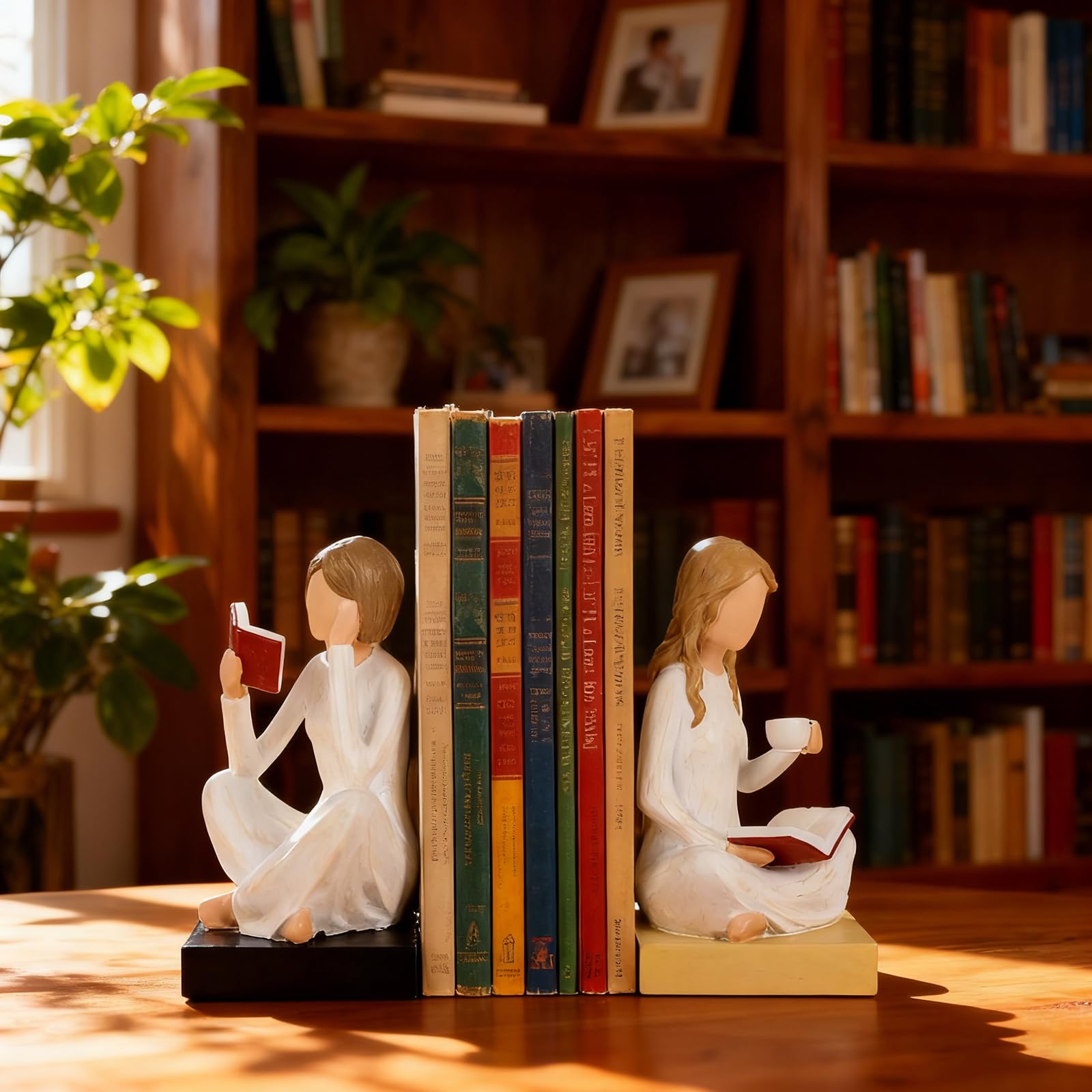 Fermalibri Decorativi Set 2 Pezzi, Fermalibri Ragazza che Legge in Resina, Decorazione per Libreria e Scrivania, Casa Ufficio Biblioteca, Regalo per Amanti dei Libri