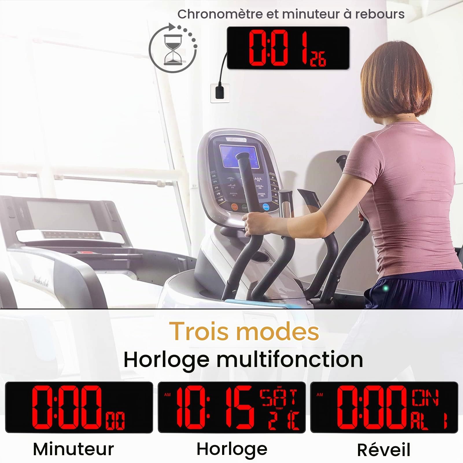 XREXS Horloge Murale LED 16,5" Télécommande Luminosité Réglable