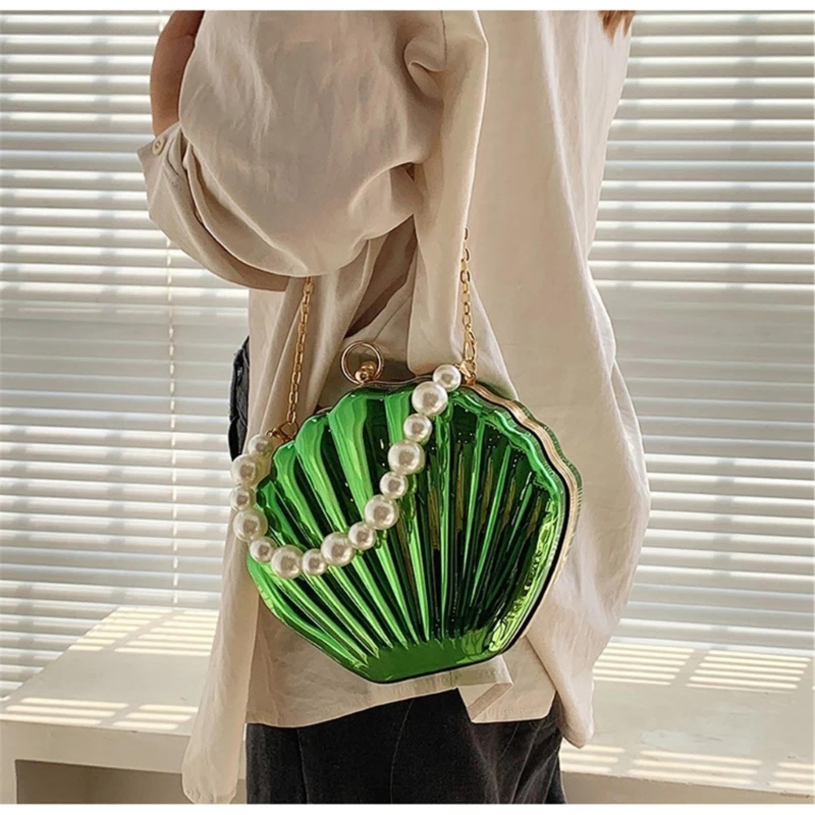 Abendtasche Damen Clutch Damen Muschel-Form Schulter Tasche Mit Perlen Griff Umhängetasche Mit Kette Mode Party Hochzeit Clutch Handtasche Täglich Gebrauch