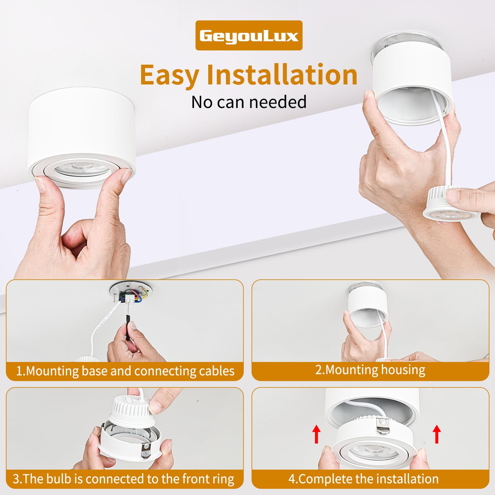 GeyouLux Focos LED Interior Techo Regulable 5W Ø80x50mm Orientable Focos Techo 3000K/4000K/6500K 500LM Lampara Focos Techo Superficie 230V Aluminio Blanco Redondo Focos LED Techo 4 piezas