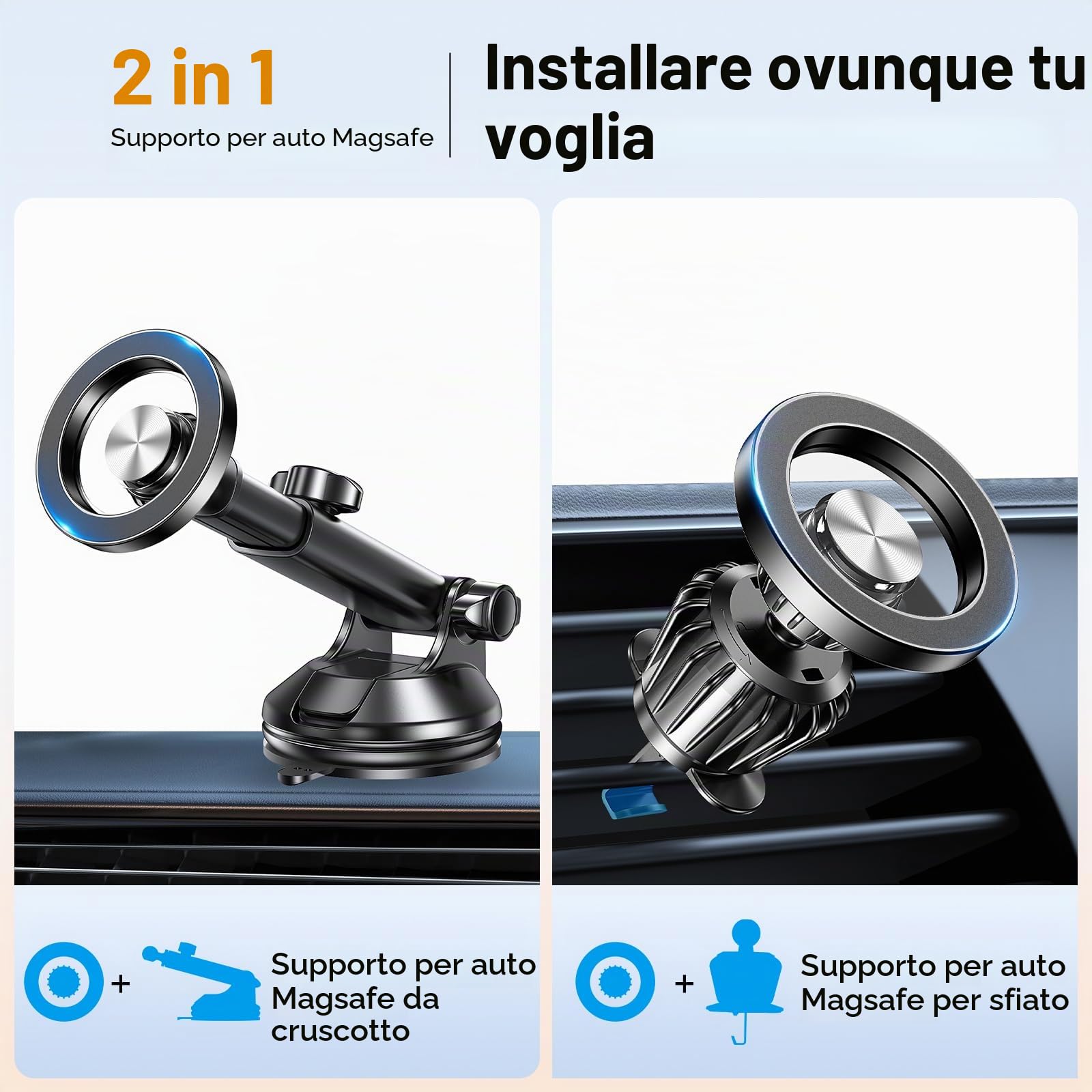 Porta Cellulare Auto Magsafe,Supporto Magnetico Cellulare Auto Ventosa【2025 Ventose Aggiornate】Portacellulare auto Universale Portatelefono da Automobile per iPhone 17 Pro16 15 14 13,Tutti Smartphone