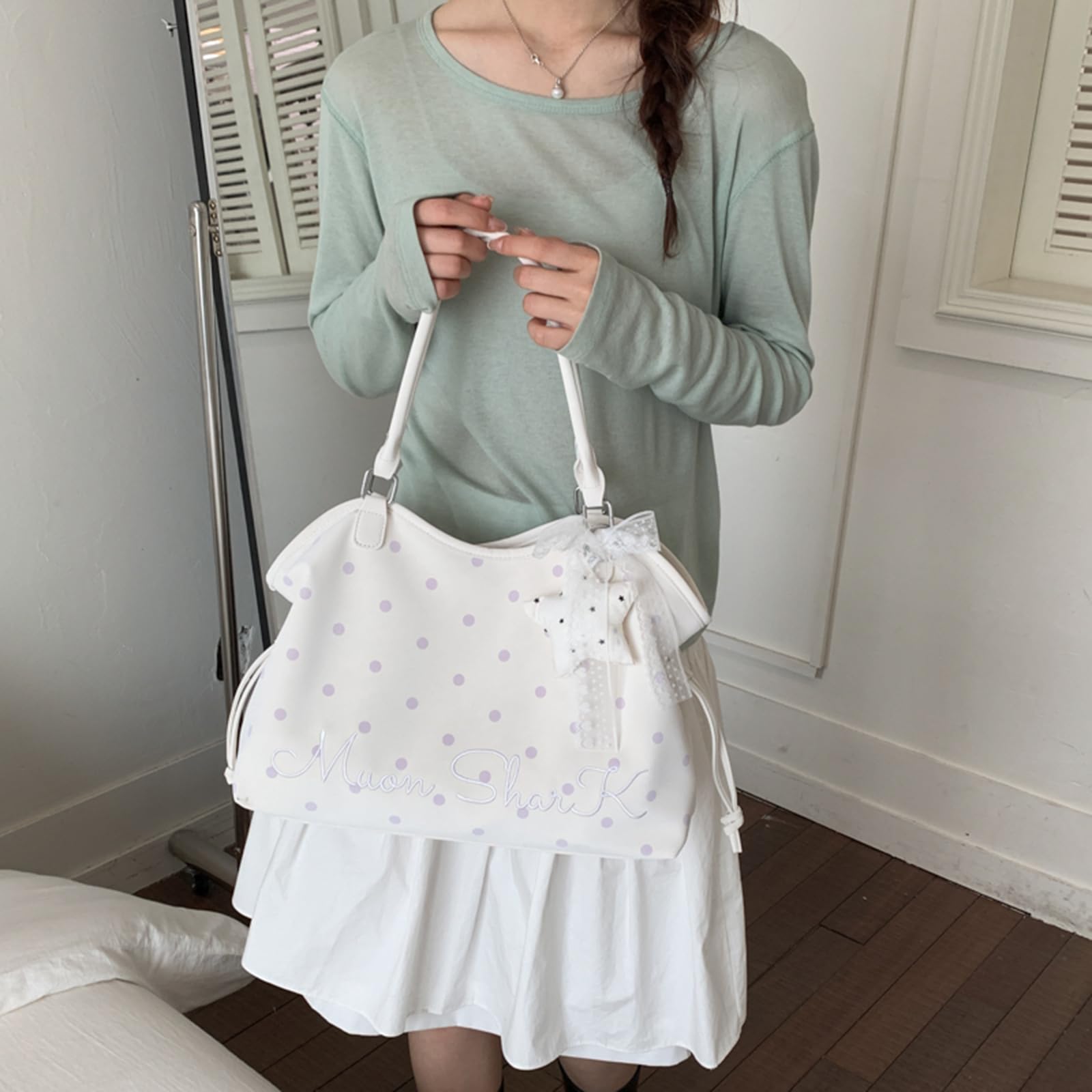 Bolso de mano de piel sintética con lunares para mujer, bolso de hombro multicolor, gran capacidad, casual, para el trabajo y ocio