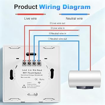 Immersion Heater Timer Switch, 40A 8000W Smart Water Heater Switch with Timer & LED Indicator Light, 2.4Ghz WiFi Touch Switch Compatible with Alexa & Google Assistant