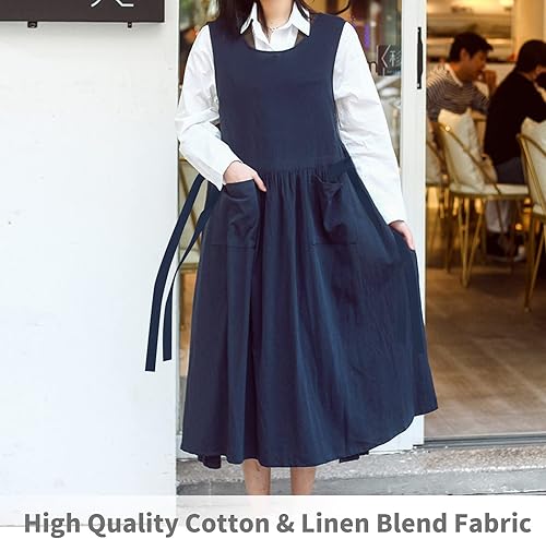 Miniatura 5 de KKTOCHVC Delantal de talla extragrande con bolsillos y cintura ajustable, delantal con peto de mezcla de algodón suave, para hornear, cocinar,