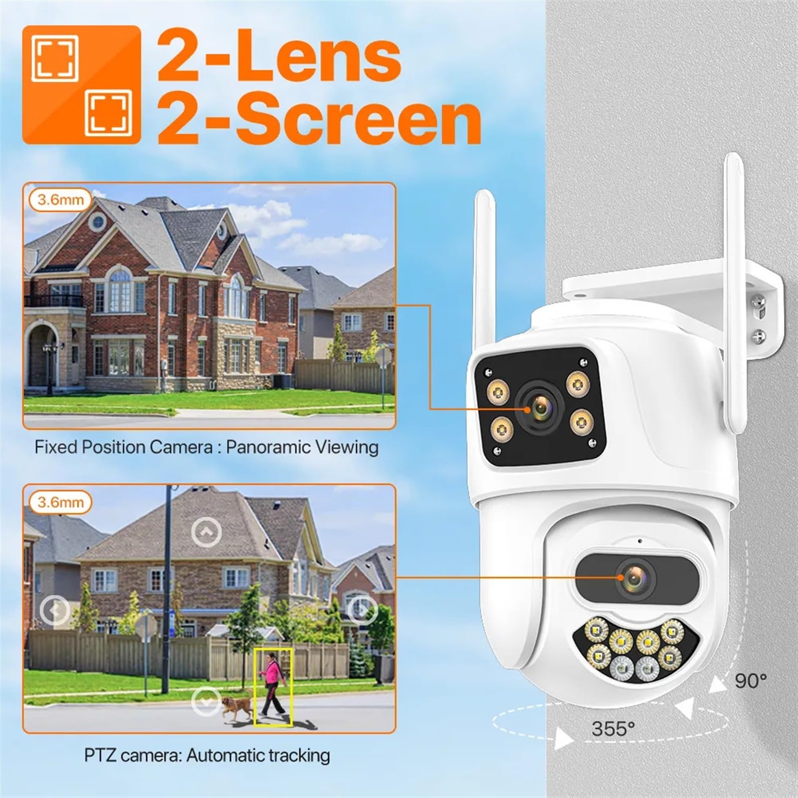 Kamera bezpieczeństwa, 4K 8MP kamera PTZ podwójny obiektyw ekran IP zewnętrzna 4MP HD automatyczne śledzenie ochrona bezpieczeństwa nadzór CCTV(6MP Add 32G Card)