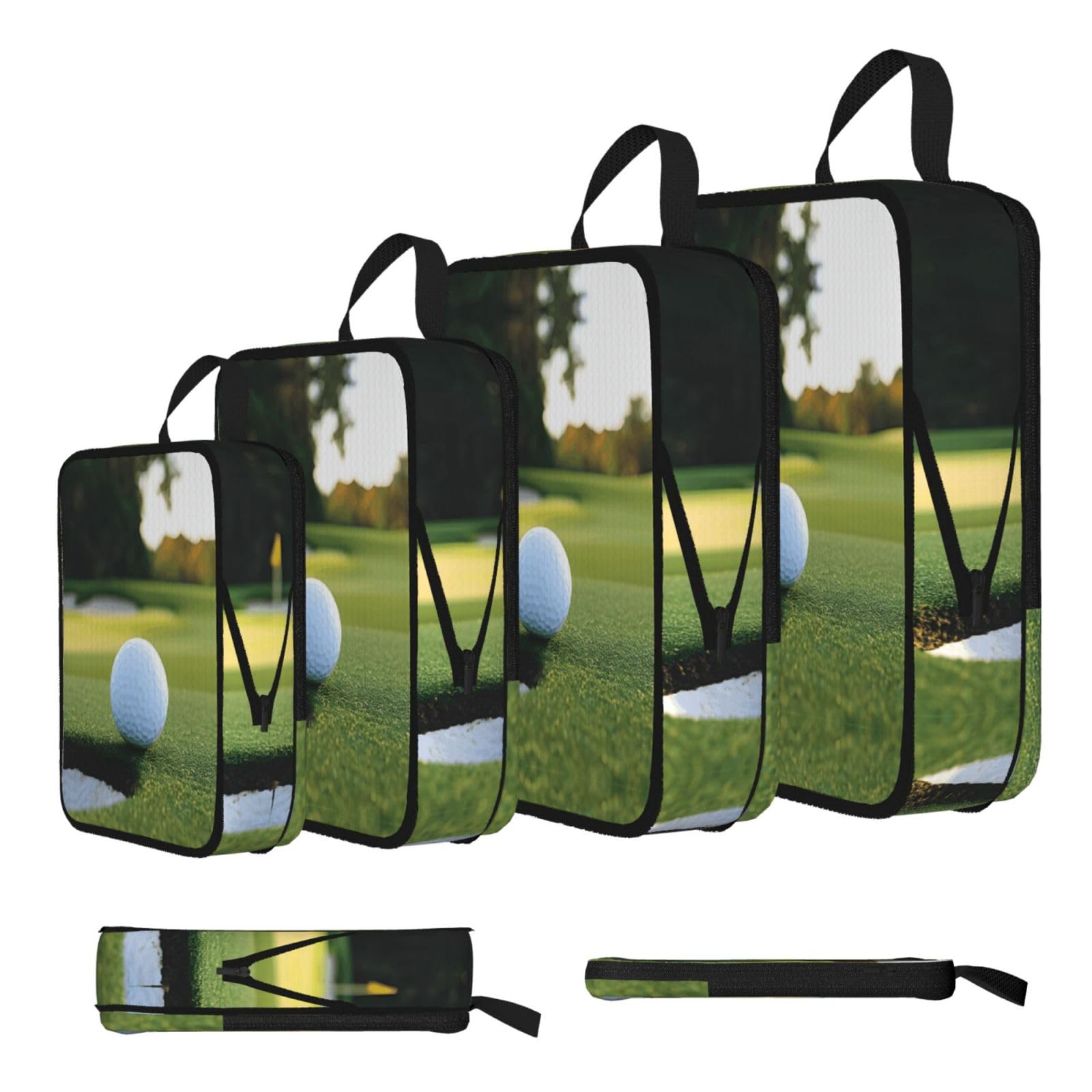Ezdlowvba Black Golf Print Compression Packing Cubes 4-Piece Set With Multi- Compartment Travel Bag, Waterproof Suitcase Organiser Bags