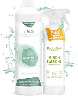BactoDes - Clean Allround NEUTRAL probiotischer Allzweckreiniger 1L Konzentrat mit Sprayflasche - Spezial Enzymreiniger mit bio Mikroben-Wirkung - Effektiver Geruchsneutralisierer & Geruchsentferner