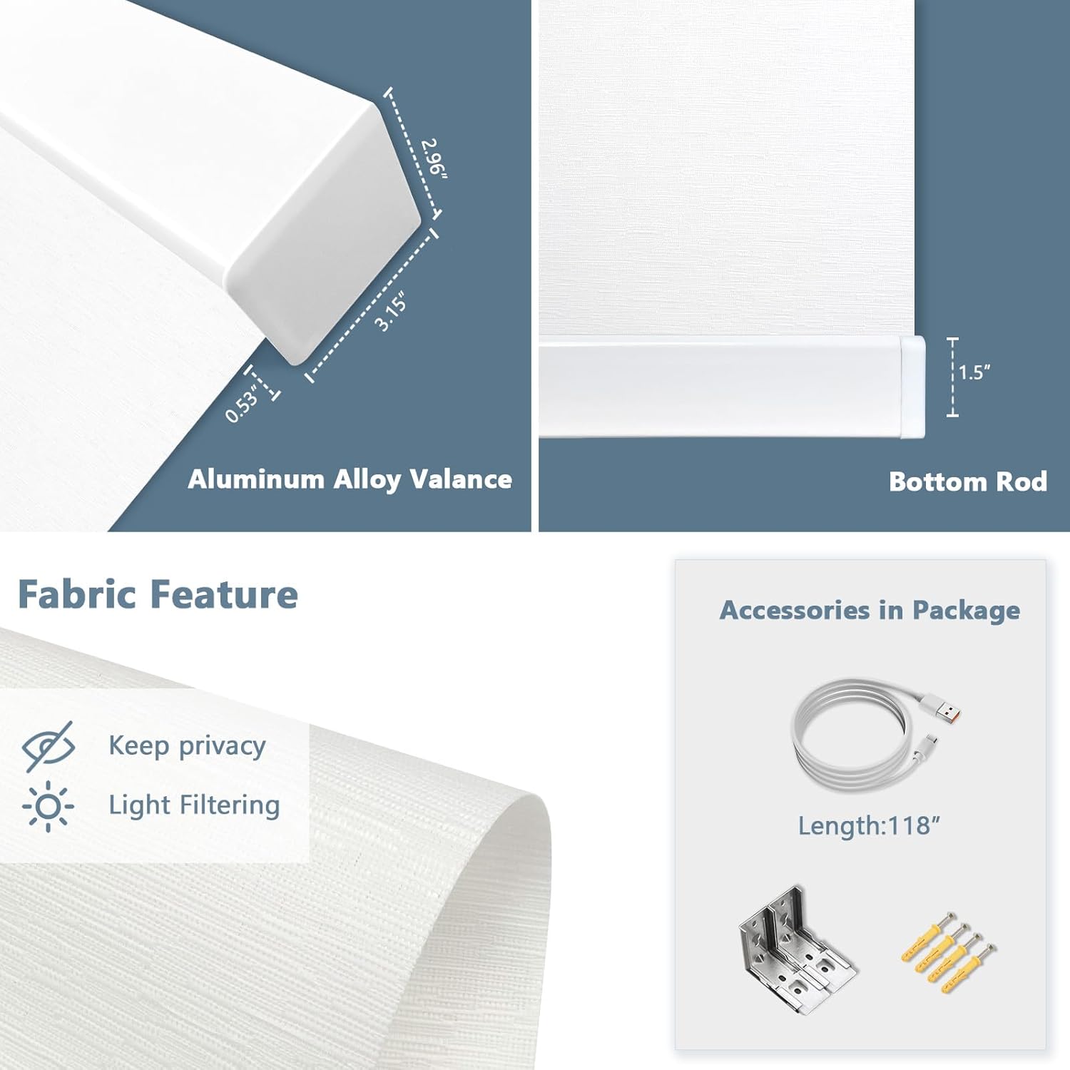 Motorized Blinds with Remote Cordless Automatic Motorized Shades Custom Blinds for Windows Smart Curtains Compatible with Alexa Google Home(Light Filtering Jacquard White,Custom Size)