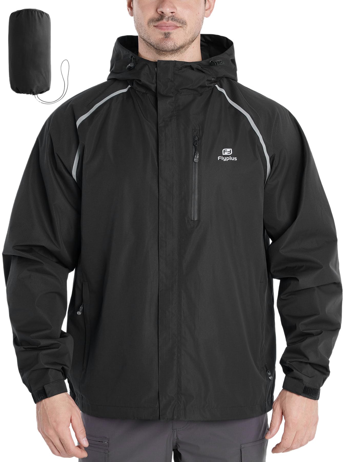 Chubasquero para hombre, ligero, impermeable, plegable, con capucha, chaqueta reflectante para bicicleta, cortavientos, transpirable, para senderismo, correr, camping al aire libre