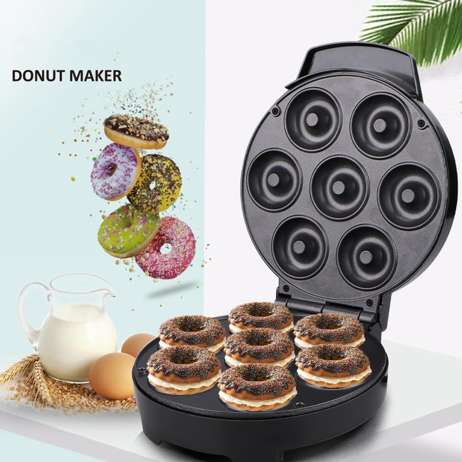 Donut Maker 7 Mulden Backzubehör Antihaftbeschichtet Mit Kontrollleuchte | Mini Donut Waffel Kuchen Gerät Für Zuhause Wohnung Restaurant Bauernhaus Waffel Kuchen Frühstück