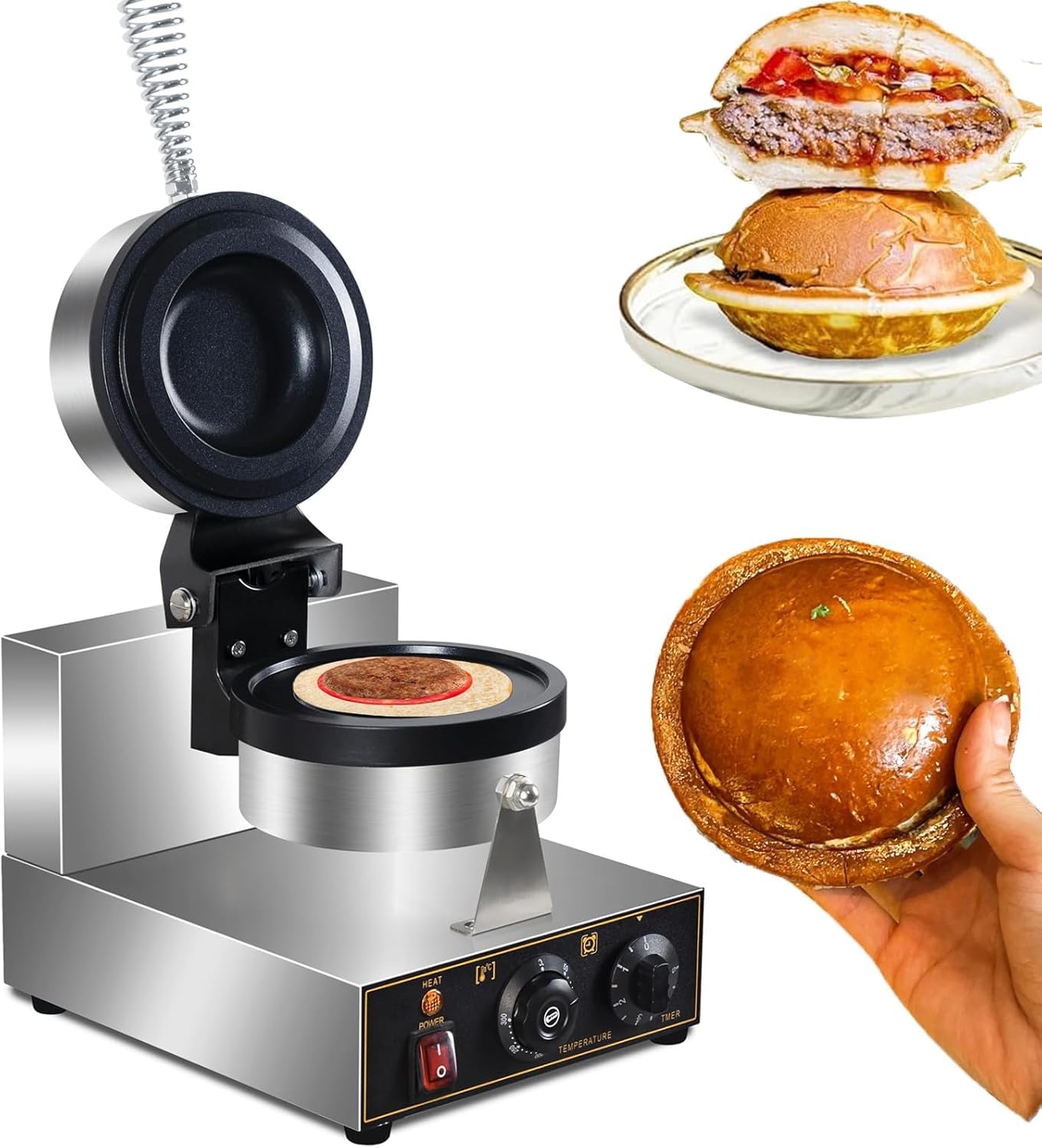 Piastra per Panini E per Hamburger Brioche da 1200 W per Uso Commerciale, Scalda Panini Elettrico per Ciambelle, Krapfen E Brioche.