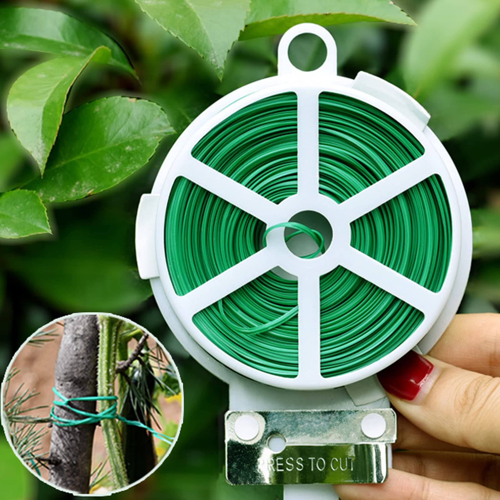 Filo Elastico Per Piante Con Taglierino, Rotolo Da 150 Metri, Rivestito In Plastica Verde, Riutilizzabile Per Giardino E Ufficio