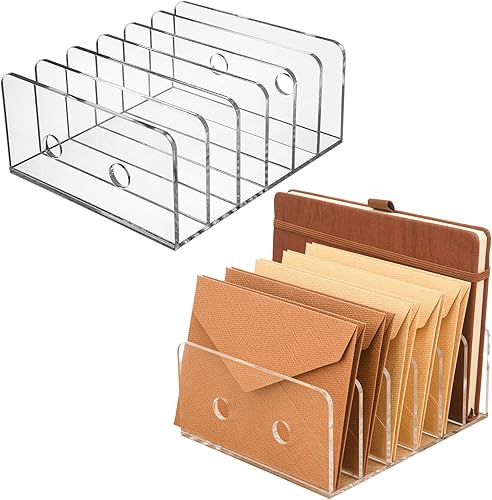 MerryNine Organizador de escritorio de correo de 2 piezas, soporte de cartas de papel acrílico, envoltura transparente, clasificador de billetes de