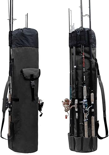 Allnice Bolsa organizadora de lona duradera para caña de pescar y carrete, bolsa de transporte de viaje, con capacidad para 5 postes y aparejos