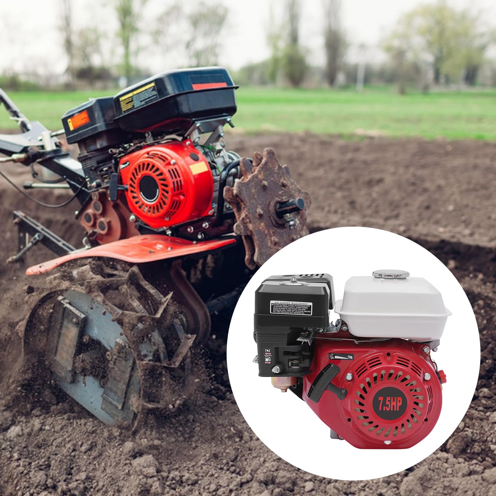 Motore a benzina da 7,5 CV, motore a 4 tempi, con avviamento a fune, 215 cc, motore a benzina OHV, 3600 giri/min, 5100 W, basso consumo di carburante per dispositivi agricoli, Home Backup (14,25 x 13
