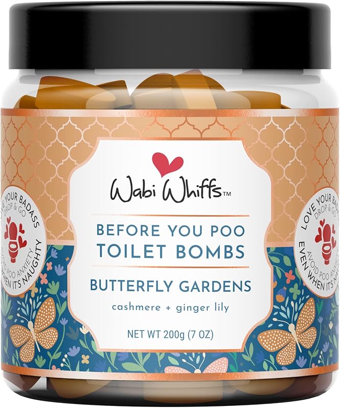Wabi Whiffs Bombas efervescentes para vaso sanitário Butterfly Gardens, com óleos essenciais, ácido cítrico e bicarbonato, 60 unidades