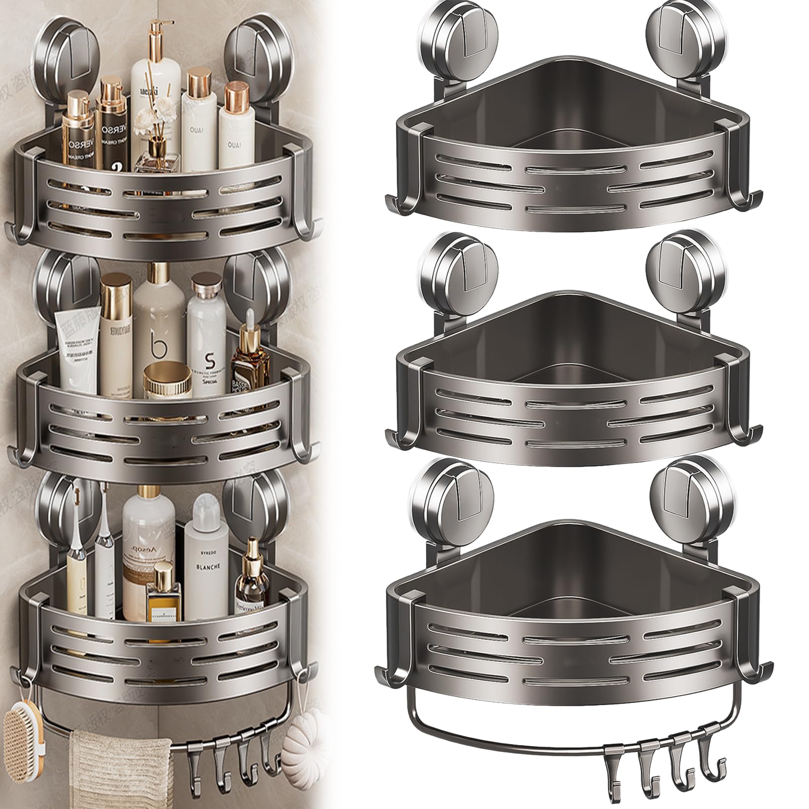 Triangle Shower Caddy Drill Free Wall Mountshower Heavy Duty Organizer With Hooks Rod Kitchen Balcony Bathroom Sink Storage