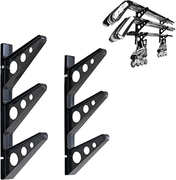 StoreYourBoard Hockey Stick Rack, Wall Mount Garage Storage for Sports Equipment, Skates, Lacrosse Sticks, 3 Tiers, Supports 40 lbs