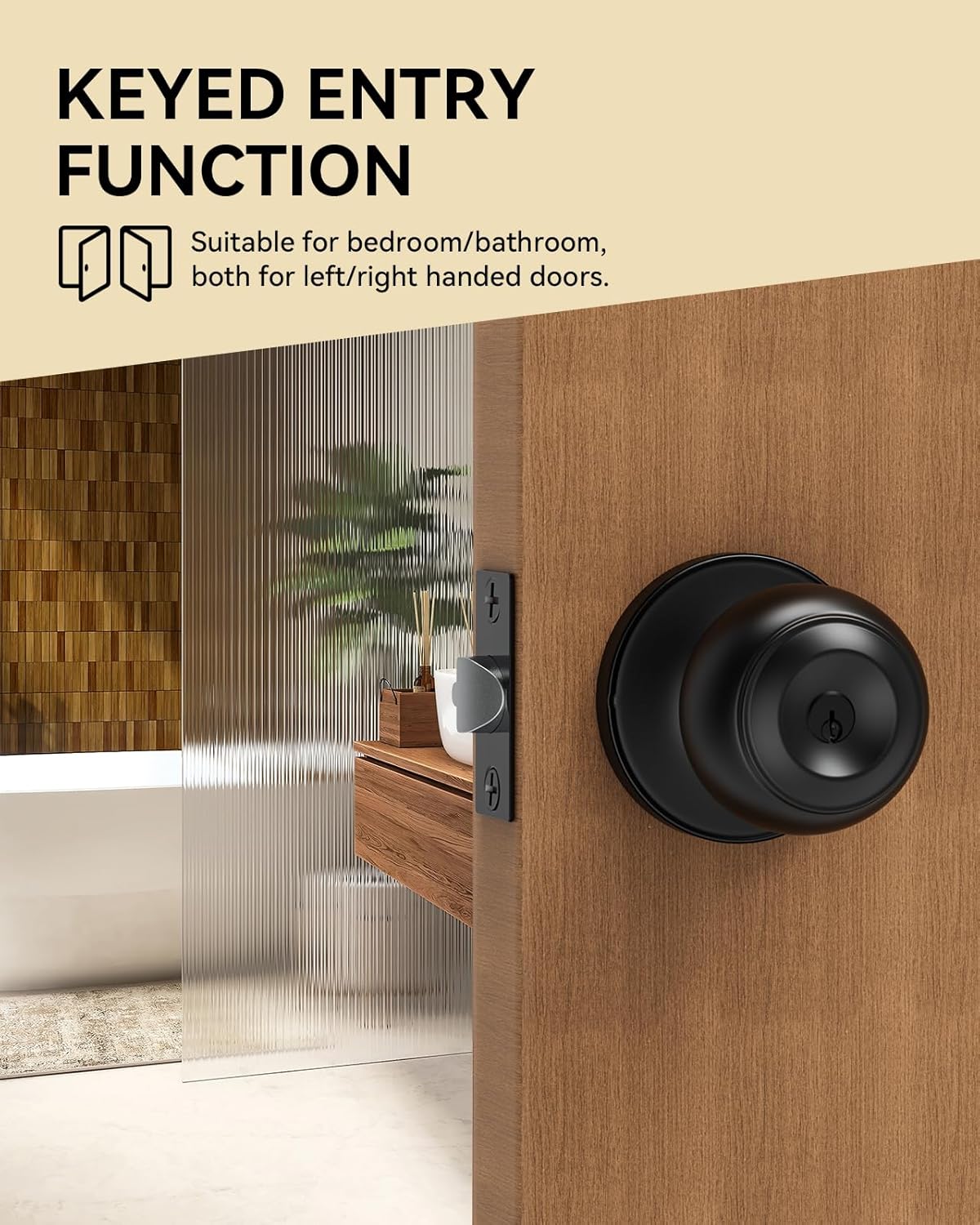 6 Pack Door Knob with Lock, Keyed Same Entry Door Knobs, Interior and Exterior Round Ball Door Lock for Front Bedroom or Bathroom, Door Knobs Matte Black Finish