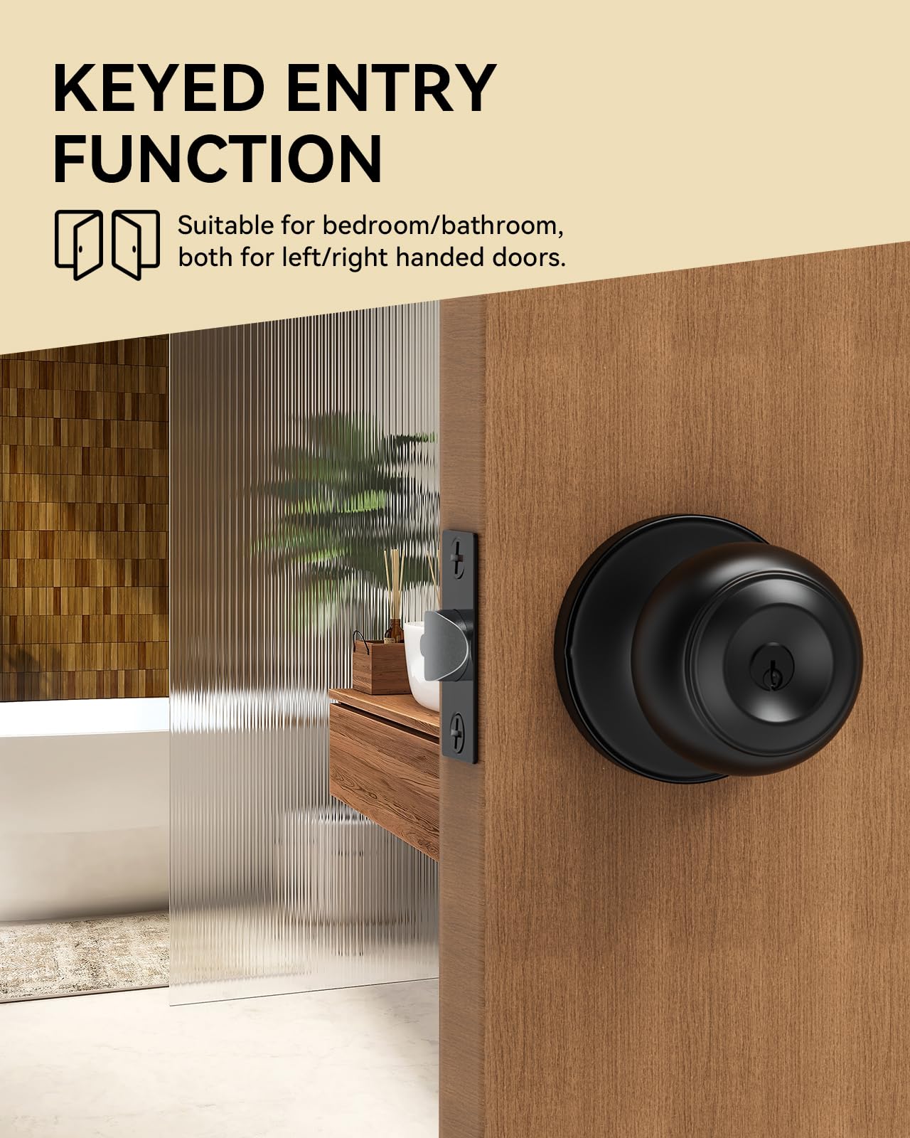 Matte Black Door Knobs with Key - 3 Pack -2