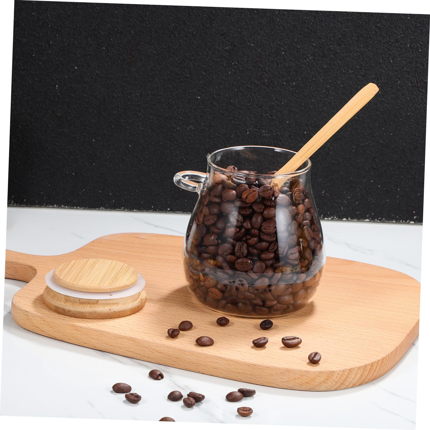 3 Stück Teiliges Glas Vorratsgläser mit Holzdeckel und Löffel Luftdichte Aufbewahrungsgläser für Tee Overnight Oats und Getreide Verschiedene Klare Sicht Frischebewahrend