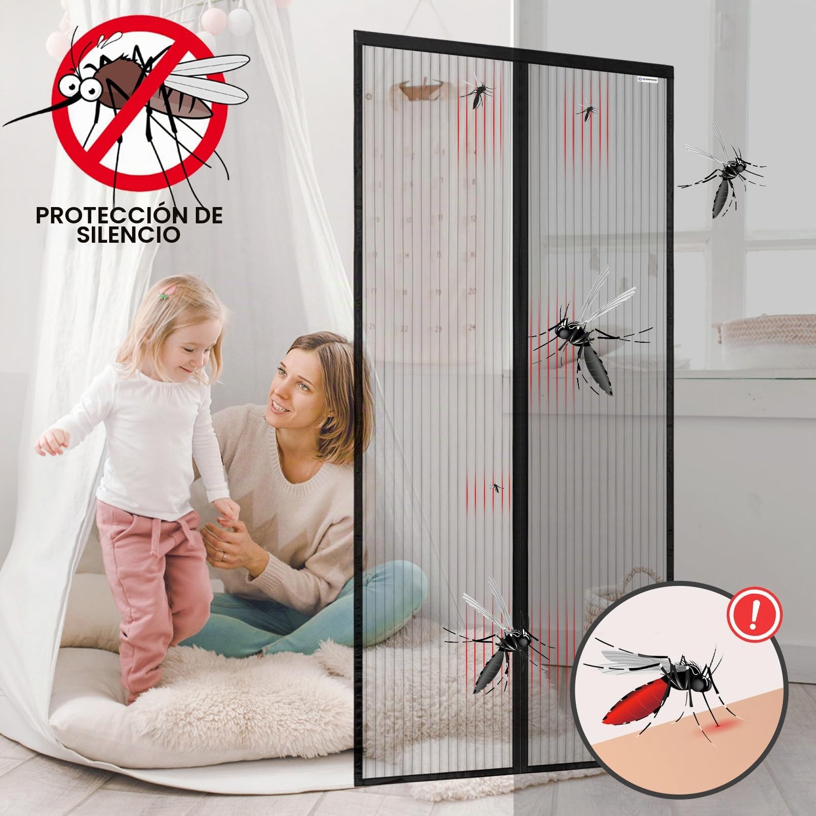 Mosquitera Cortina Puerta Magnetica 130x200, Mosquitera Imantada Puerta, Proteja a su Familia de los Mosquitos