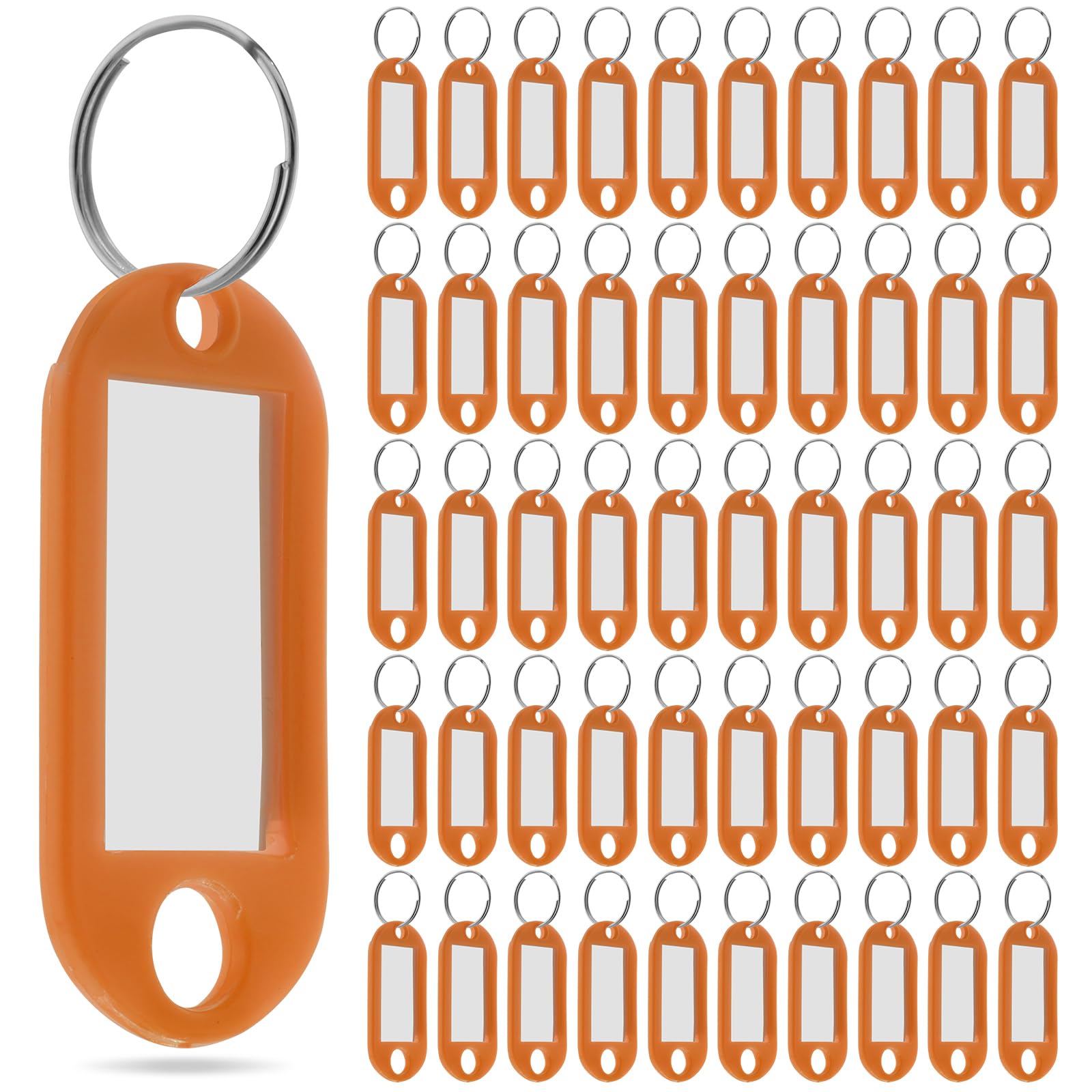50 Pcs Plastic Key Tags with Label Window Key Ring Tags Key Labels Tags for ID Name Split Ring Keychain Luggage Travels Home Office Classification