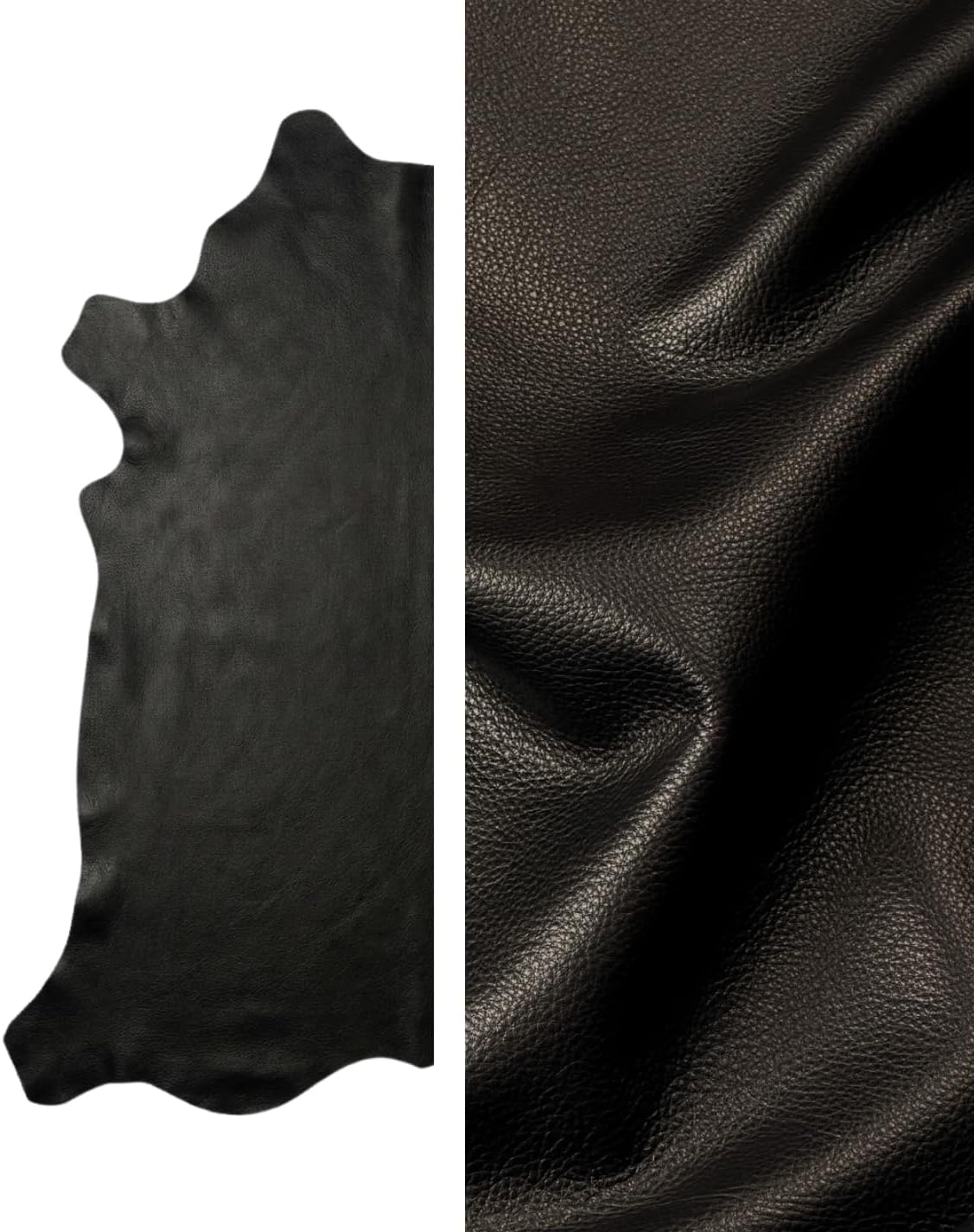 Premium Genuine Leather Natural Grain Cowhide Hides – High-Quality Leather Skins for Upholstery, Crafting, Tooling, Sewing, and DIY Leather Projects (Black, 20 Square Feet (Full Side))