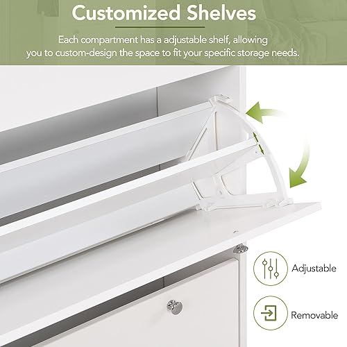 Miniatura 5 de Zapatero contemporáneo con 3 puertas abatibles, zapatero de madera independiente, organizador de almacenamiento de zapatos para entrada, pasillo,