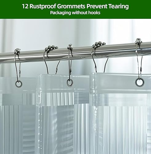 Miniatura 7 de Tonnali Forro de cortina de ducha de 72 x 78 pulgadas, forro de ducha impermeable de vinilo EVA para baño con diseño de concha 3D, forro de cortina
