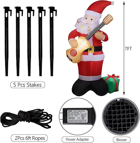 Miniatura 5 de yofit Papá Noel inflable de Navidad de 7 pies con guitarra, decoraciones inflables para exteriores con cajas de regalo, perfecto para patio, jardín,