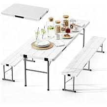 Dragosum 6FT Folding Picnic Table Set with Benches, Seats 6-8 White