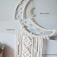 Vista 3 de MOONFLY Atrapasueños con diseño de luna y estrella hecho a mano, tejidos de algodón, atrapasueños de macramé boho, decoración de pared colgante