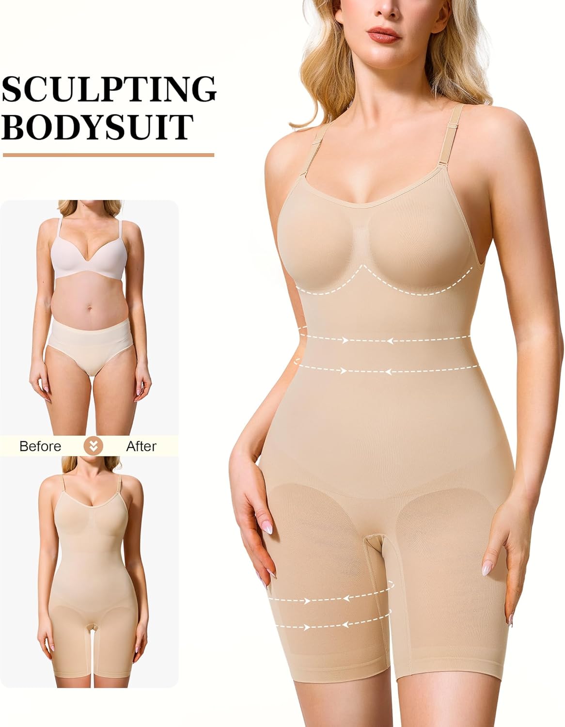 Irisnaya Shapewear Bodysuit for Women Tummy Control Backless Low Back Body Suits for Womens Full Body Shaper Body Suit - Image 6