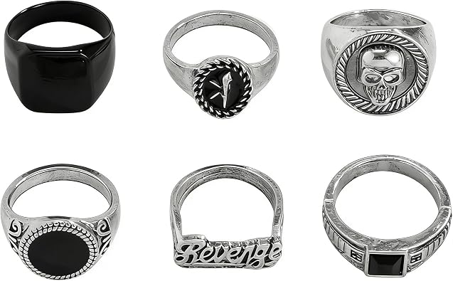 Gothic Rings Set for Men Gothic Silver Chunky Skull Cross Stackable Statement Rings Punk Hip Hop Jewelry