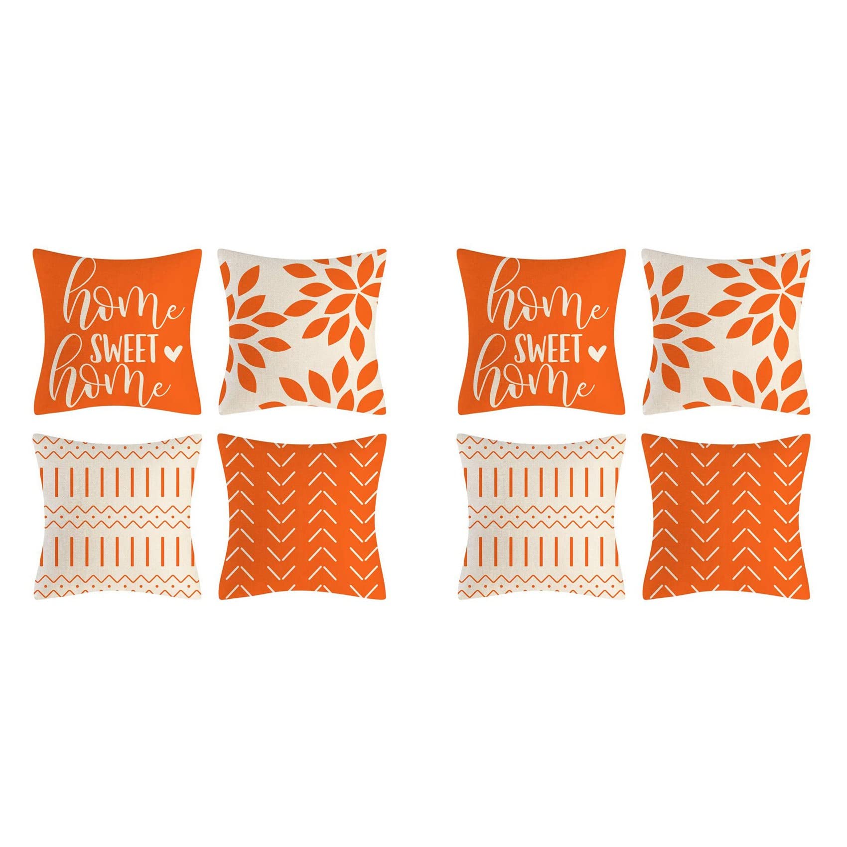 Hndhbfgrt Orange Pillow Covers 18X18 Set of 8 Home Decorative Throw Pillow Covers Outdoor Linen Couch Throw Pillow Case