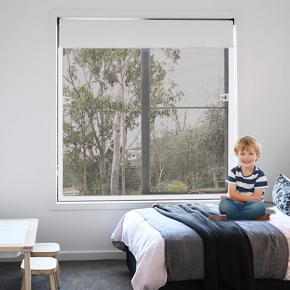 Mosquitera para ventanas sin agujeros, protección contra insectos, con marco de aluminio, protección contra mosquitos, para balcón, terraza, 120 x 140 cm, color blanco