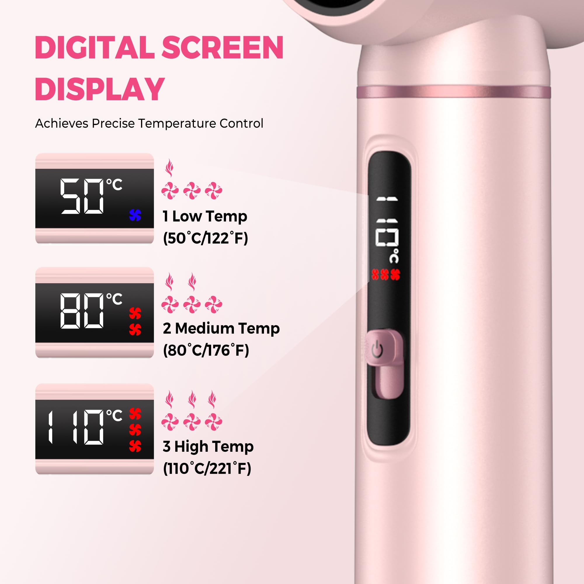 MogaWave Hair styler 5 in 1 Airbrush Haarstyler Air Styler mit LCD-Bildschirm und Temperaturanzeige 50-110℃ mit 1000W Haartrockner, Auto Air Culer, Warmluftbürste, Föhnbürste, Rundbürstenföhn