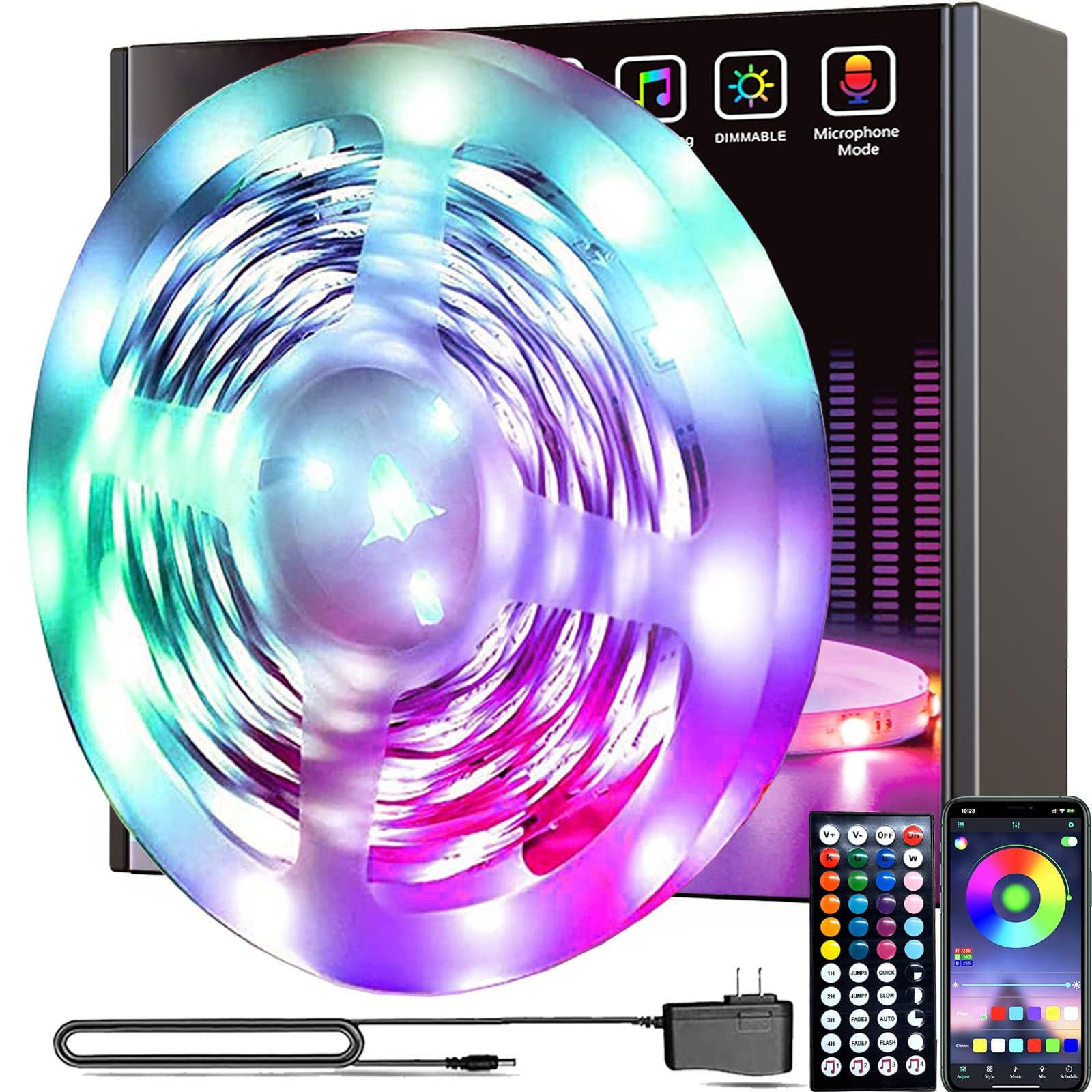 smareal 15m/50ft Led Light Strip, Led Strip Lights Music Sync Color Changing Led Lights App Control and Remote Led Lights for Bedroom Party Home Decoration