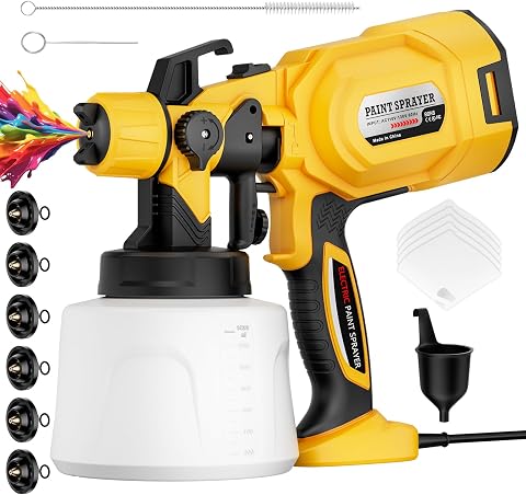 Paint Sprayer with 38000 RPM Motor, Adjustable Flow, and Multiple Nozzle Sizes