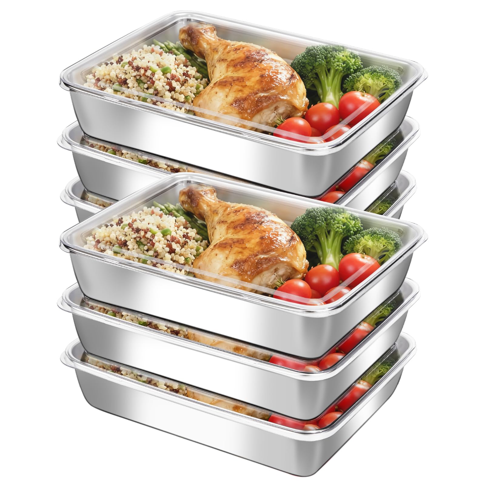 6-pack stainless steel food storage containers with clearlids - stackable metal meal prep boxes for lunches, leftovers & kitchen organization, bpa-free & dishwasher safe?73oz/10x7.68x2.1?