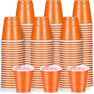 Layhit 200 Pack 2oz Shot Cups Plastic Shot Glasses Mini Disposable Cups for Thanksgiving Fall Christmas Wedding Party Supplies Beer Drinking Serving Snacks Samples Tastings(Orange)