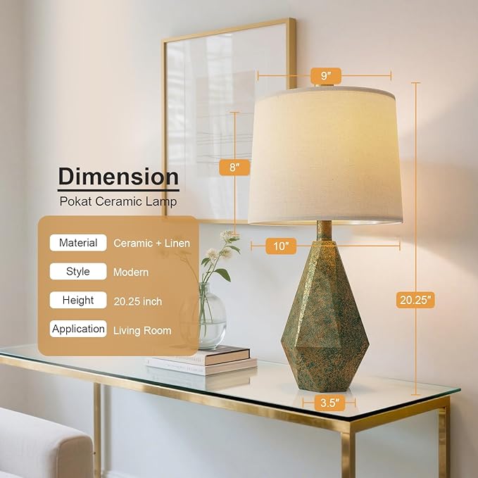 PoKat PoKat 20.25" Vintage Table Lamps Set of 2 for Night Stands, Modern Bedside Lamps for Bedroom Living Room, Farmhouse Bedroom Lamps for End Table, Suitable for Small Place, Retro Blue and Green photo 6