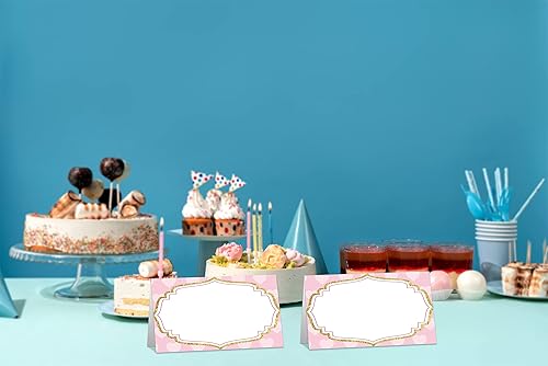 Miniatura 5 de Tarjeta de lugar de mesa para baby shower, juego de 25 tarjetas de tienda de campaña con diseño rosa y dorado, tarjetas de nombre editables para