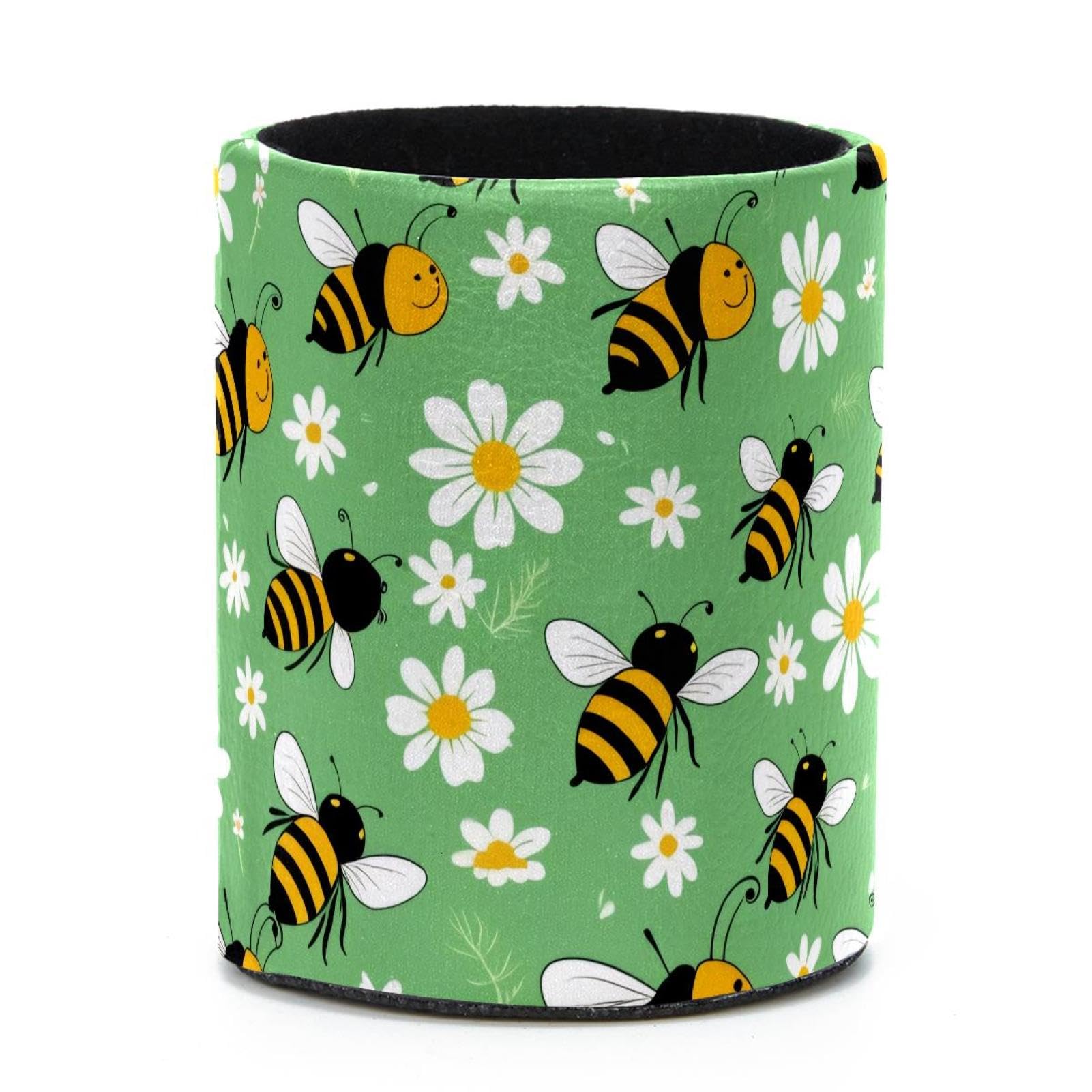 VAPOKF Round Pencil Holders for Desk, Bees Daisies Pen Holders Pen Pot Makeup Brushes Storage Desktop Stationery Supplies Organiser for Home Office